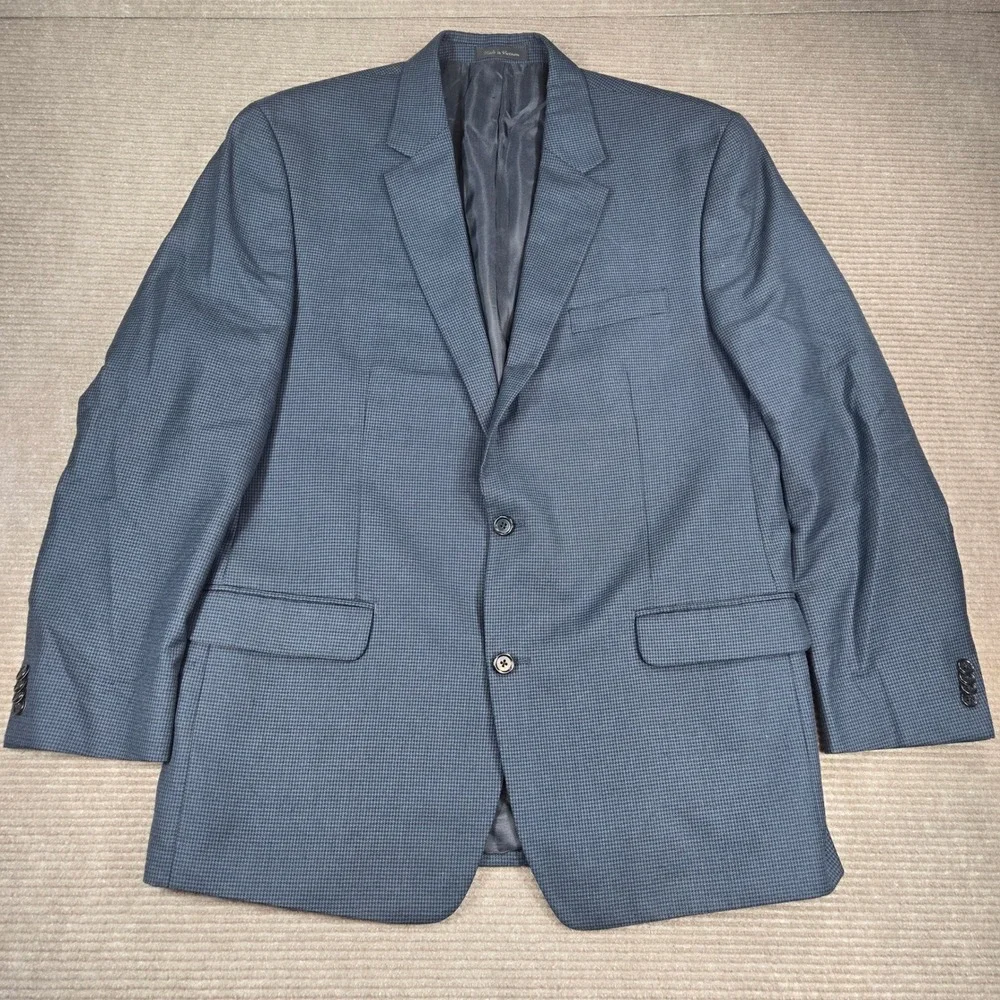 Michael Kors Mens 48L Navy Blue Micro Houndstooth Two Button Blazer Sport Coat‎